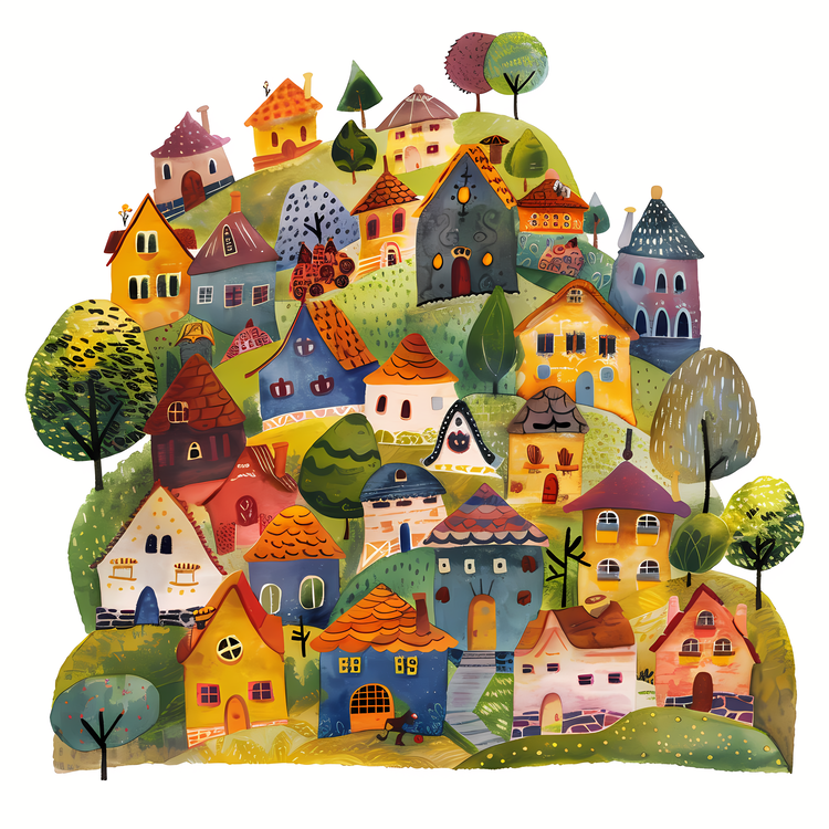 Hill Village,Colorful,Whimsical