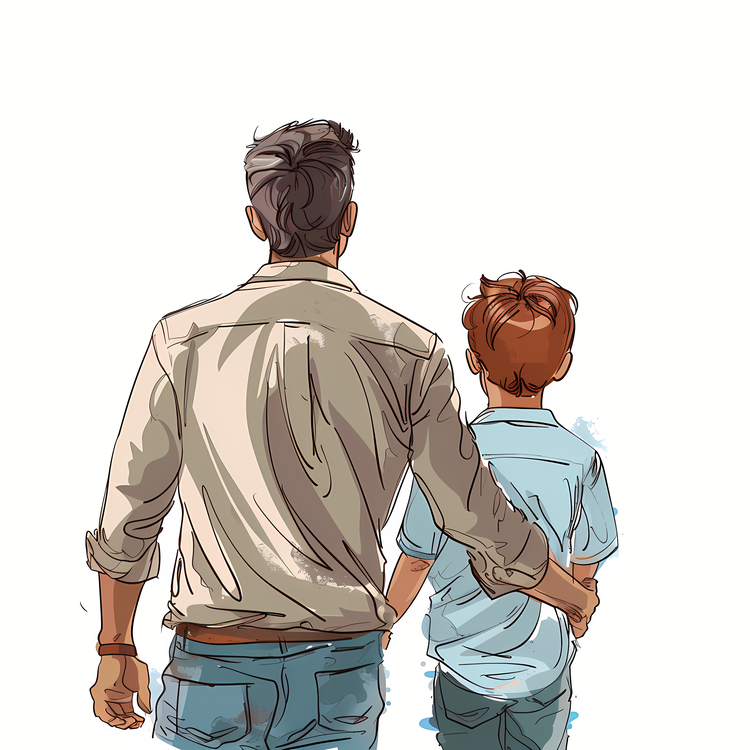 Fathers Day,Father And Son Back View,Cartoon