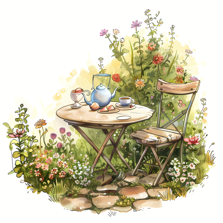 Garden Table,Garden,Watercolor