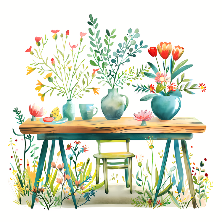 Garden Table,Green,Vase
