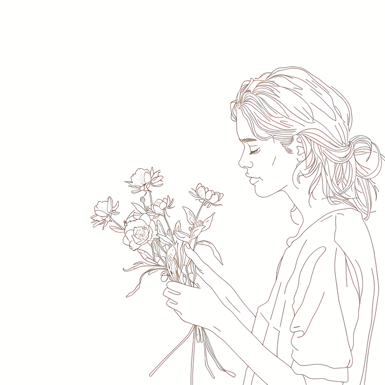 Girl,Flower,Drawing