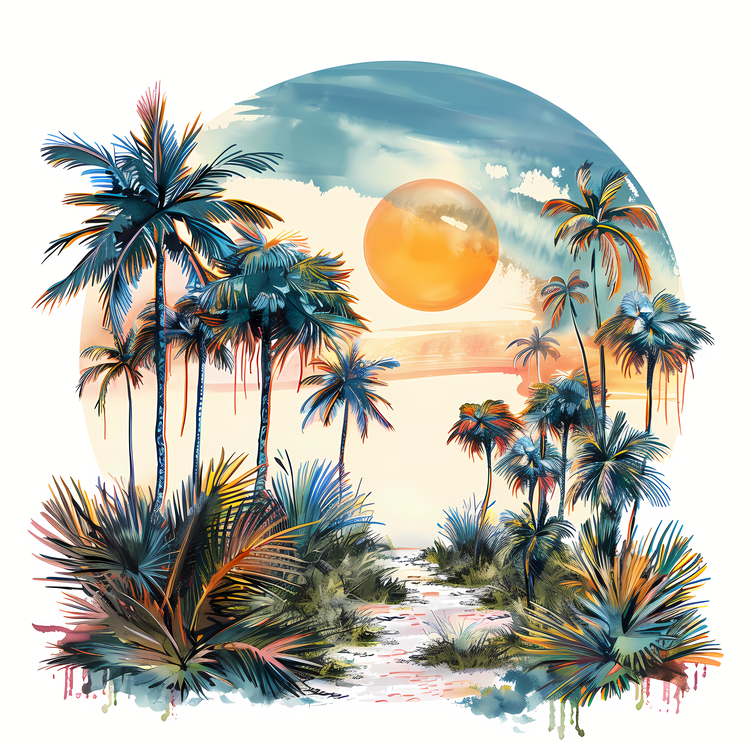 Beach Background,Landscape,Palm Trees