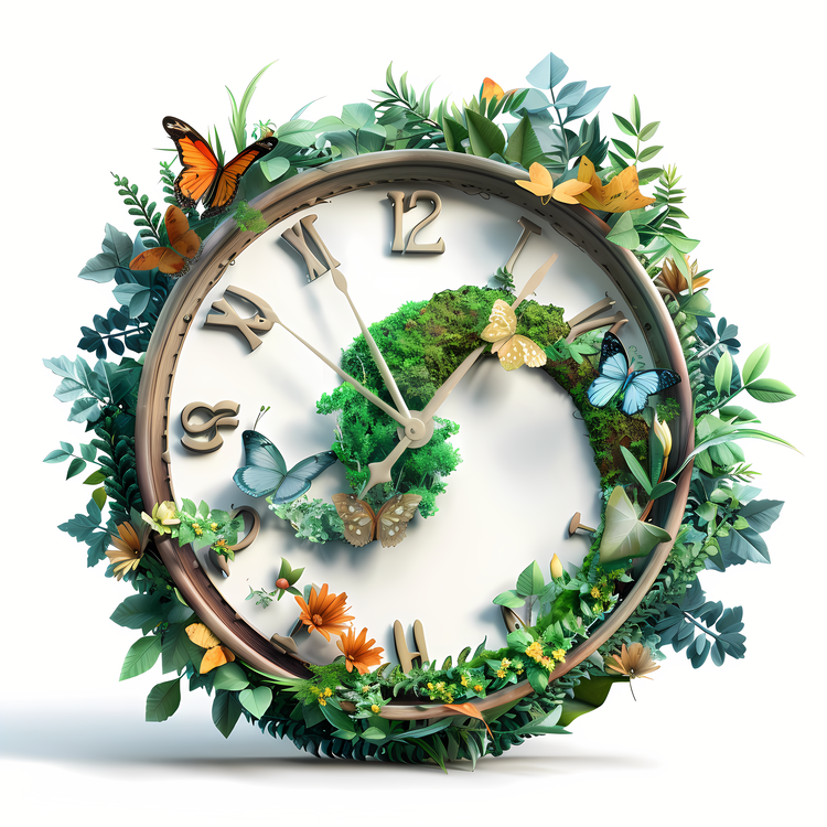 Nature Clock,Green,Butterflies