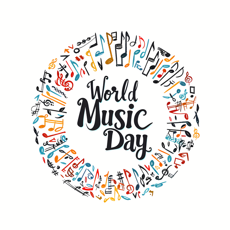 World Music Day,Hand Drawn Letters,Colorful Notes