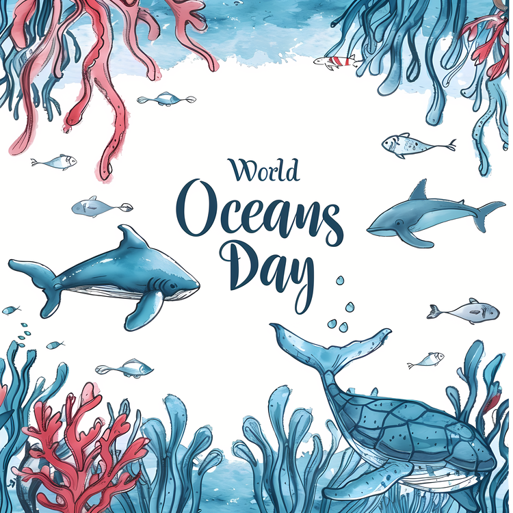 World Oceans Day,Watercolor,Ocean