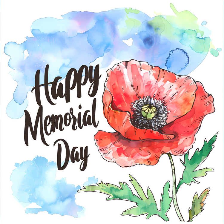 Memorial Day,Red Poppy Flower,Watercolor