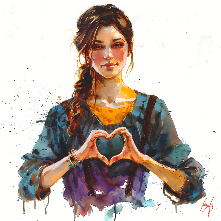 Heart Gesture,Watercolor,Portrait