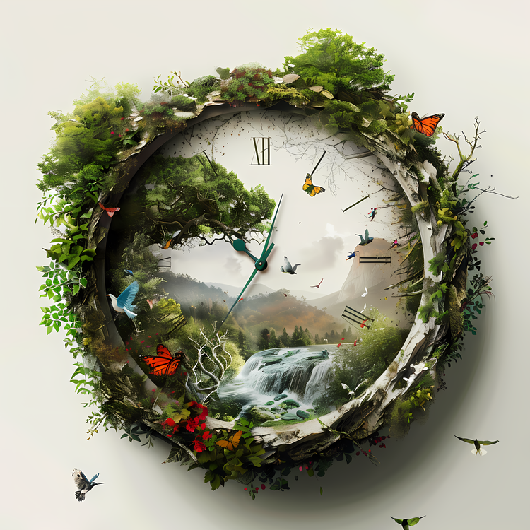 Nature Clock,Waterfall,Green