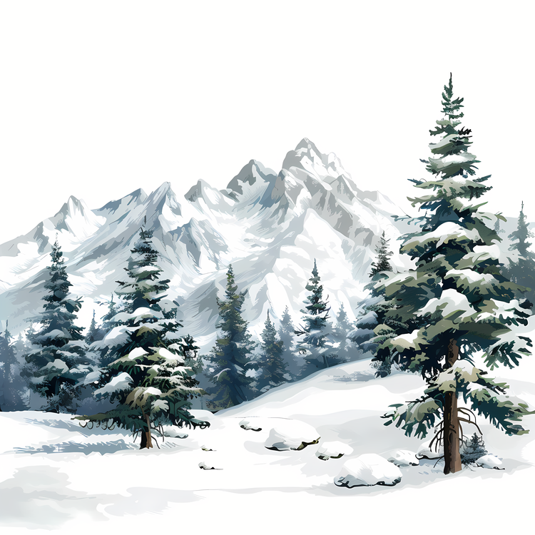 Snow Land,Mountains,Fir Trees