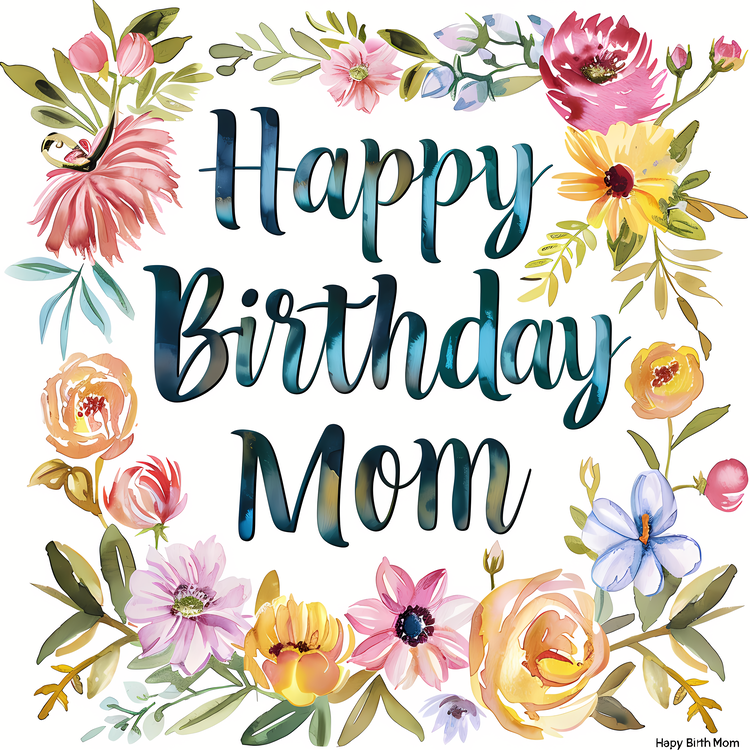 Happy Birthday Mom,Watercolor Flowers,Floral Greeting Card