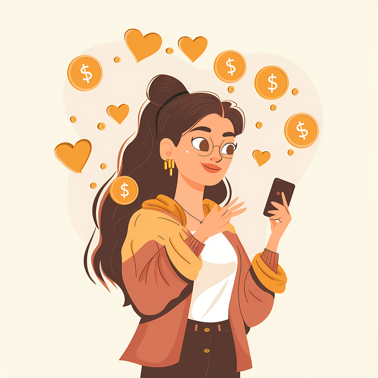 Getting Likes And Coins On Social Media,Girl,Smartphone
