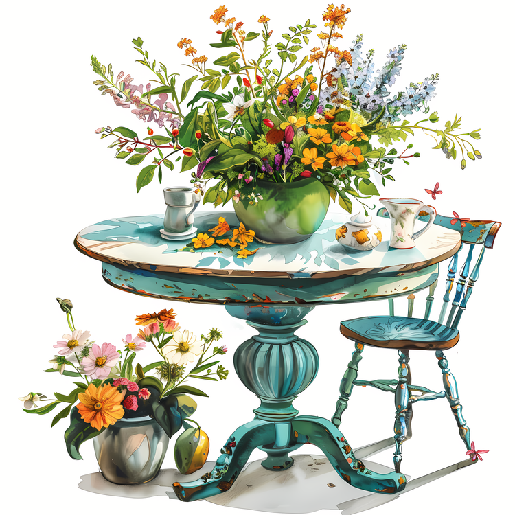 Garden Table,Vase,Flowers