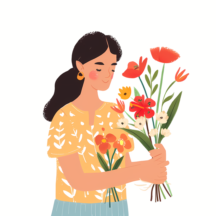 Girl,Flower,Bouquet Of Flowers