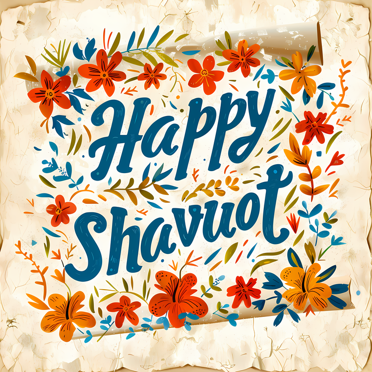Happy Shavuot,Floral Design,Vintage Paper