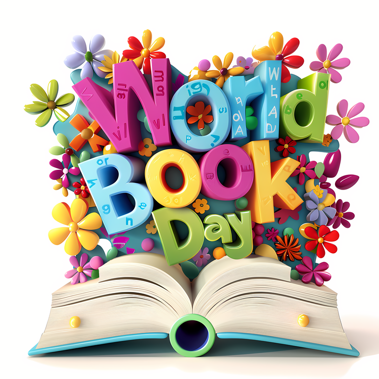 World Book Day,Open Book With Flowers,Books With Colorful Flowers