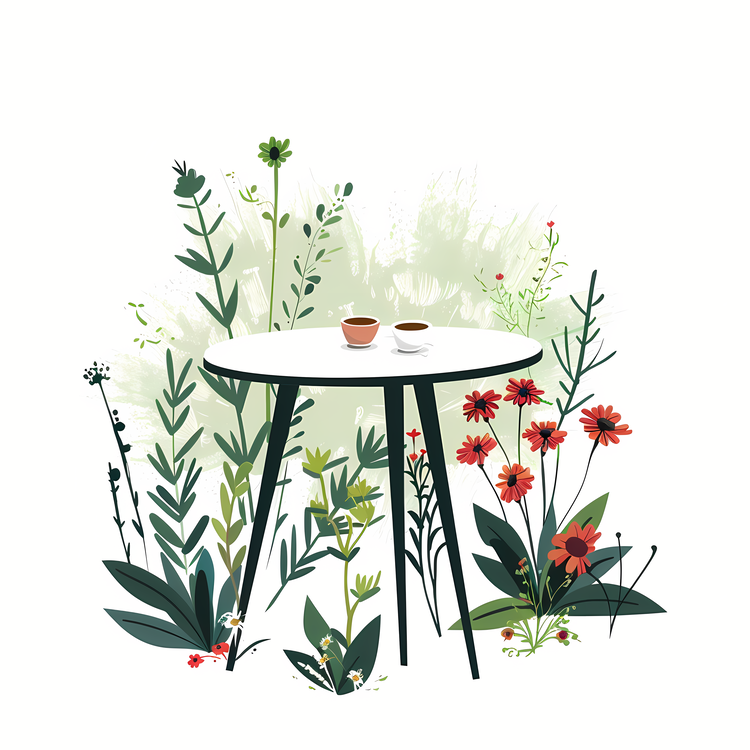 Garden Table,Flower Pot,Floral Pattern