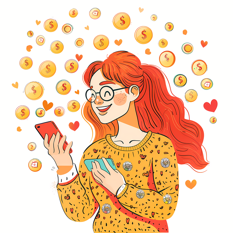 Getting Likes And Coins On Social Media,Redhead,Phone