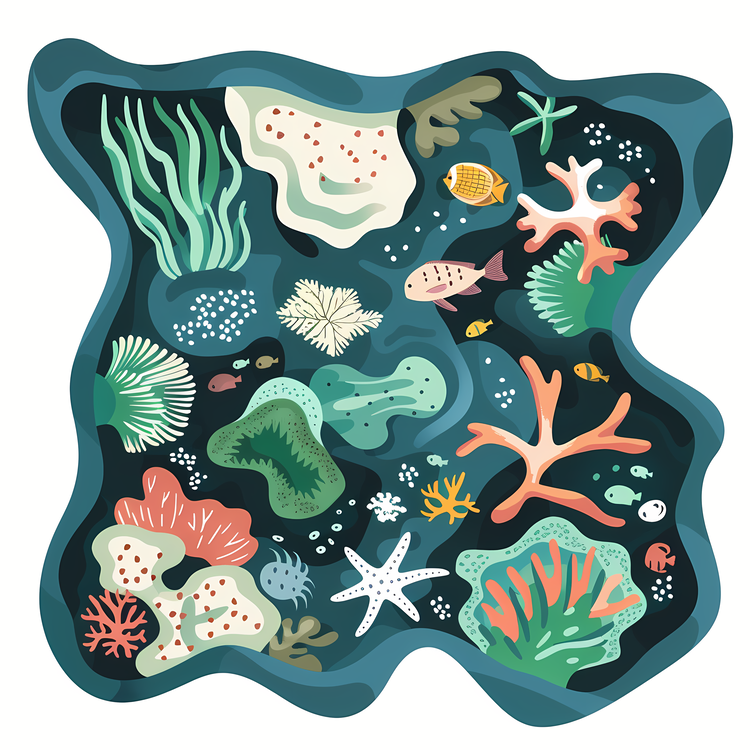 Cartoon Coral Reef with Marine Life