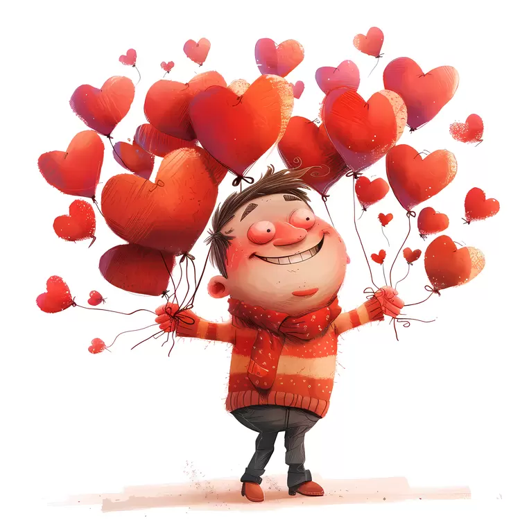 Boy Holding Heart Balloons