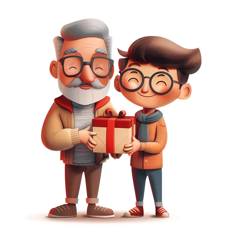 Grandfather and Grandson with Gift