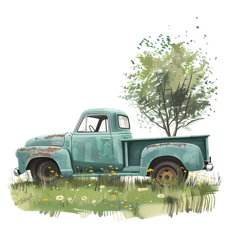 Vintage Green Truck in Nature