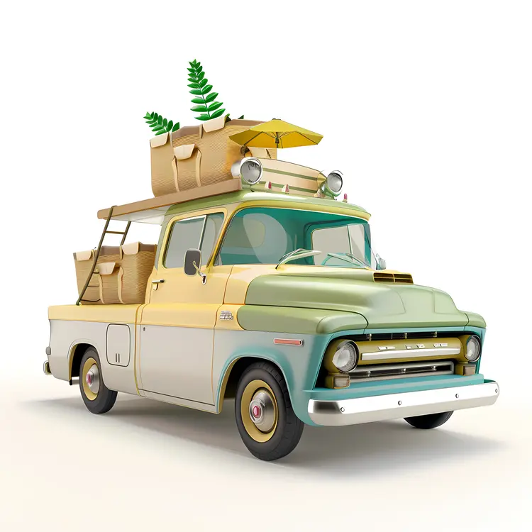 Vintage Pickup Truck with Luggage