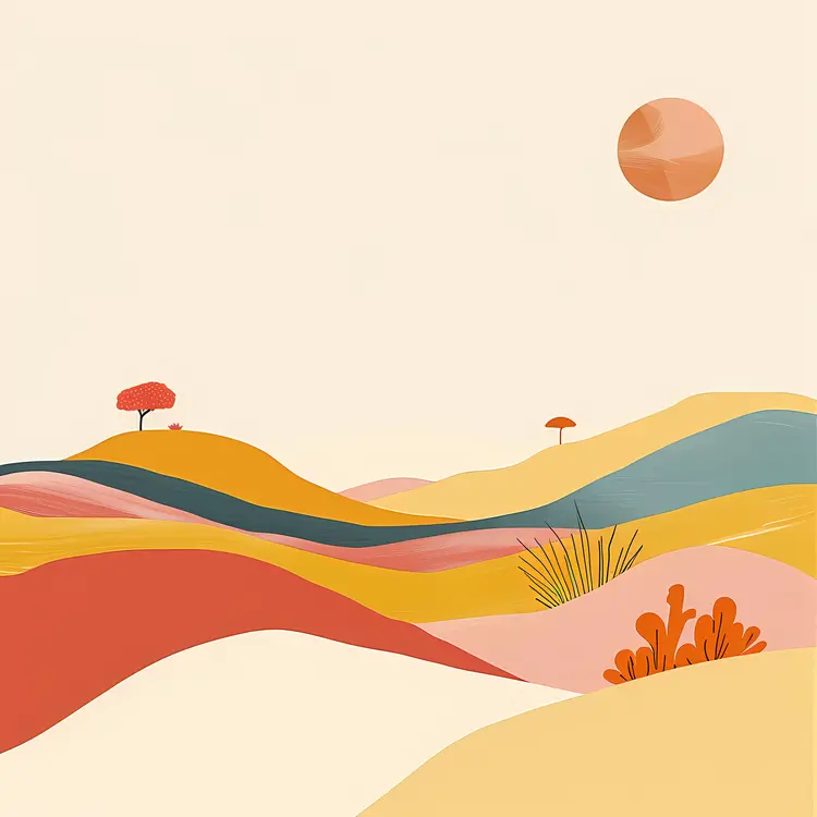 Colorful Desert Landscape with Sun