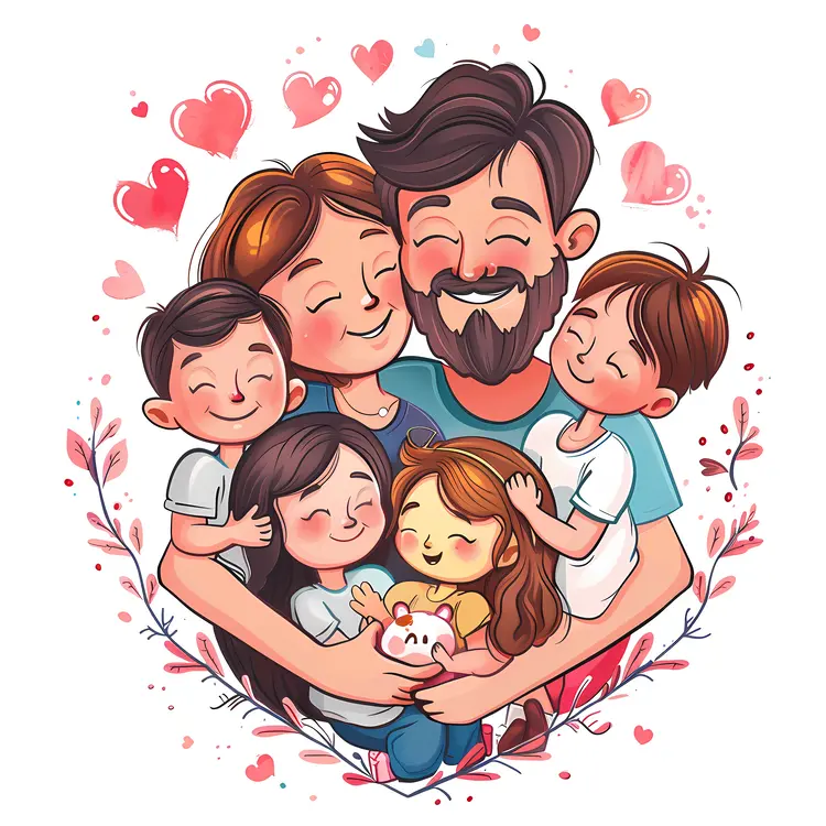 Happy Family Hugging with Hearts