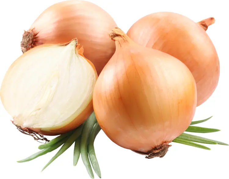 Group of Yellow Onions with Cut Half