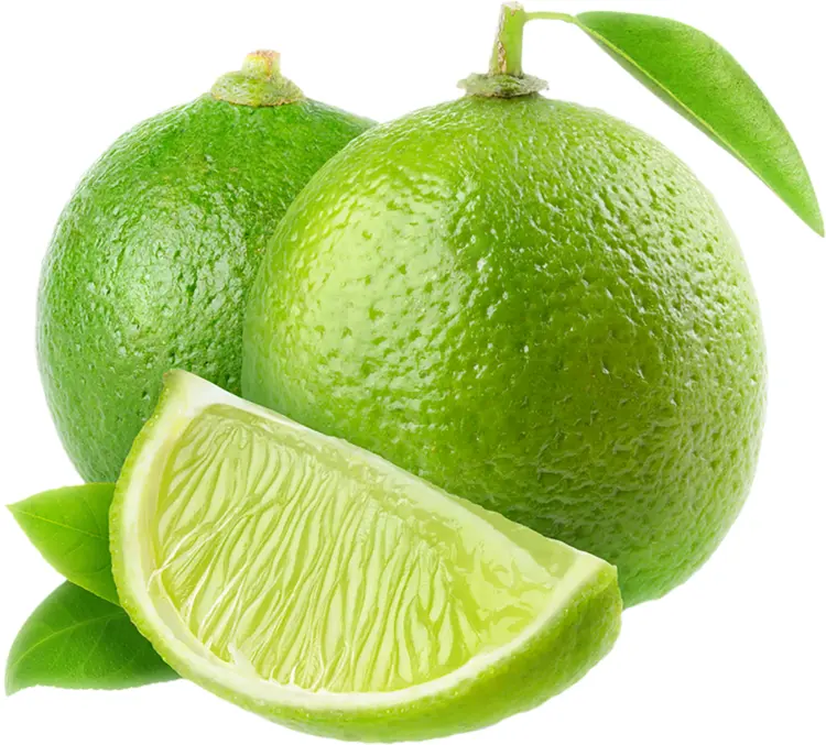 Whole and Sliced Limes with Leaves