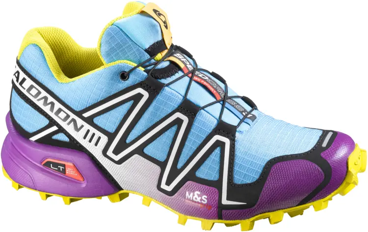 Blue and Purple Running Shoe with Yellow Accents
