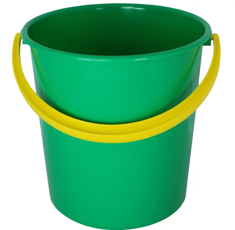 Green Plastic Bucket with Yellow Handle