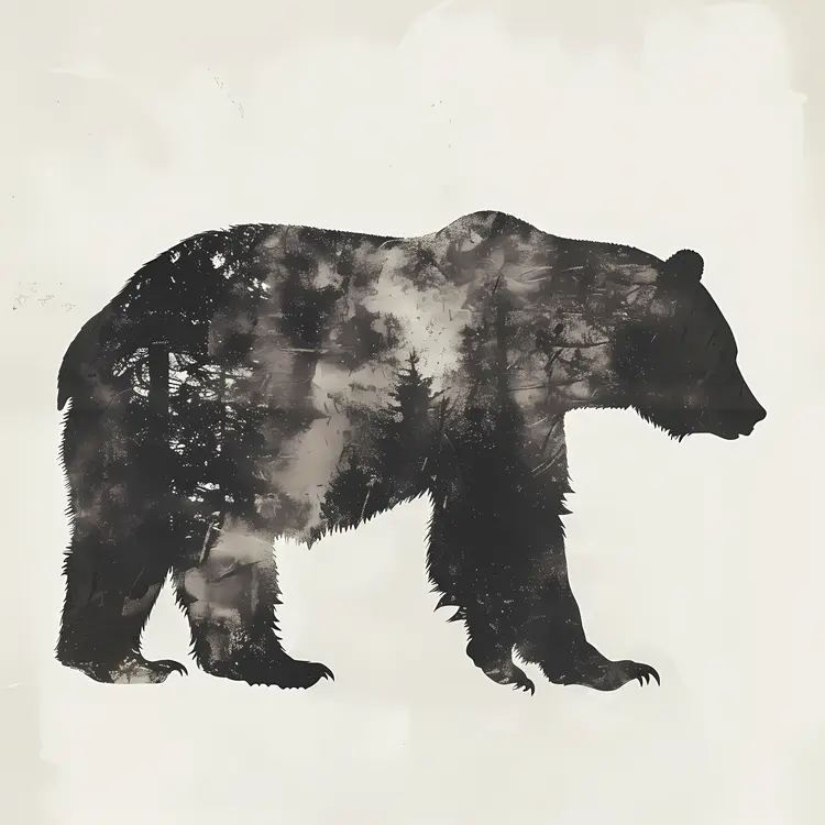 Bear Silhouette with Forest Scene