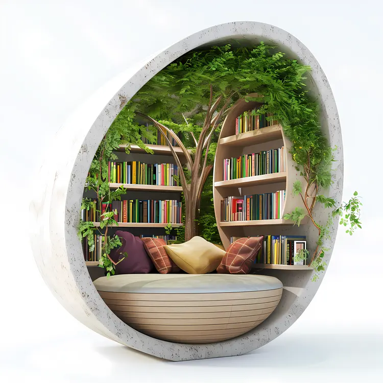 Cozy Reading Nook with Books and Cushions