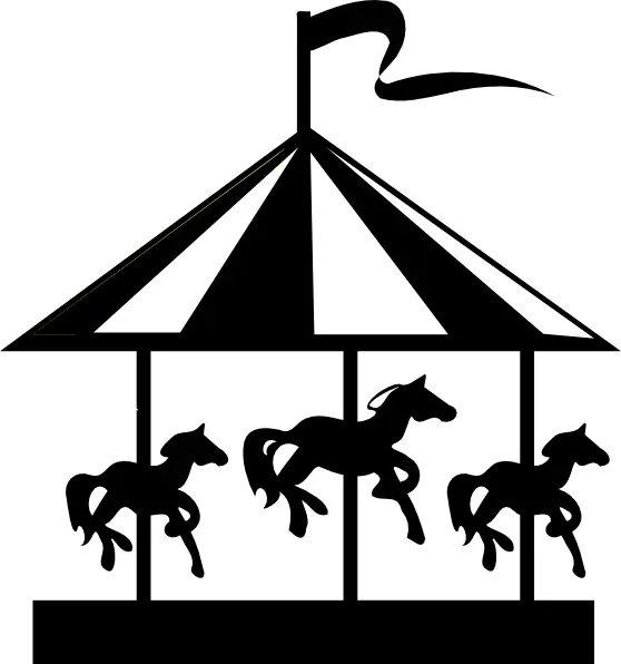 Black Silhouette Carousel Ride with Flag for Amusement