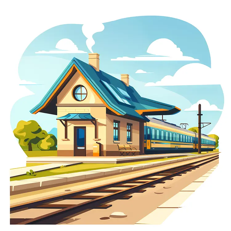 Yellow and Blue Train Station with Train