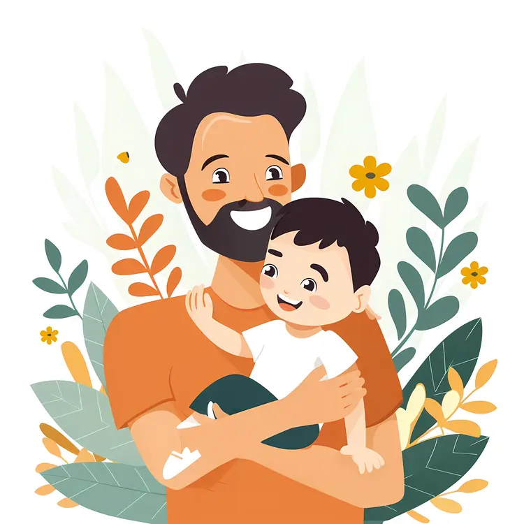 Cartoon Father Hugging Child