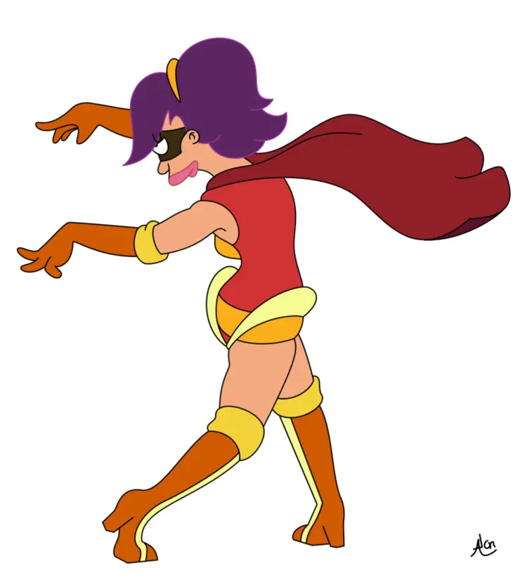 Purple-haired Woman in Superhero Costume