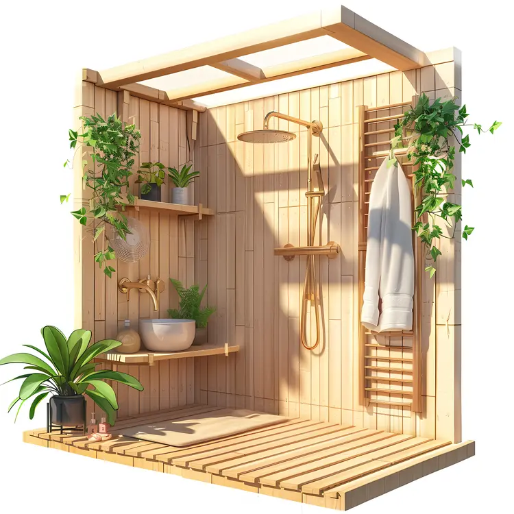 Eco-friendly Wooden Shower with Plants
