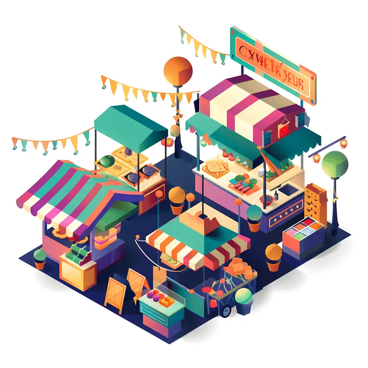 Vibrant Market Stalls with Various Goods