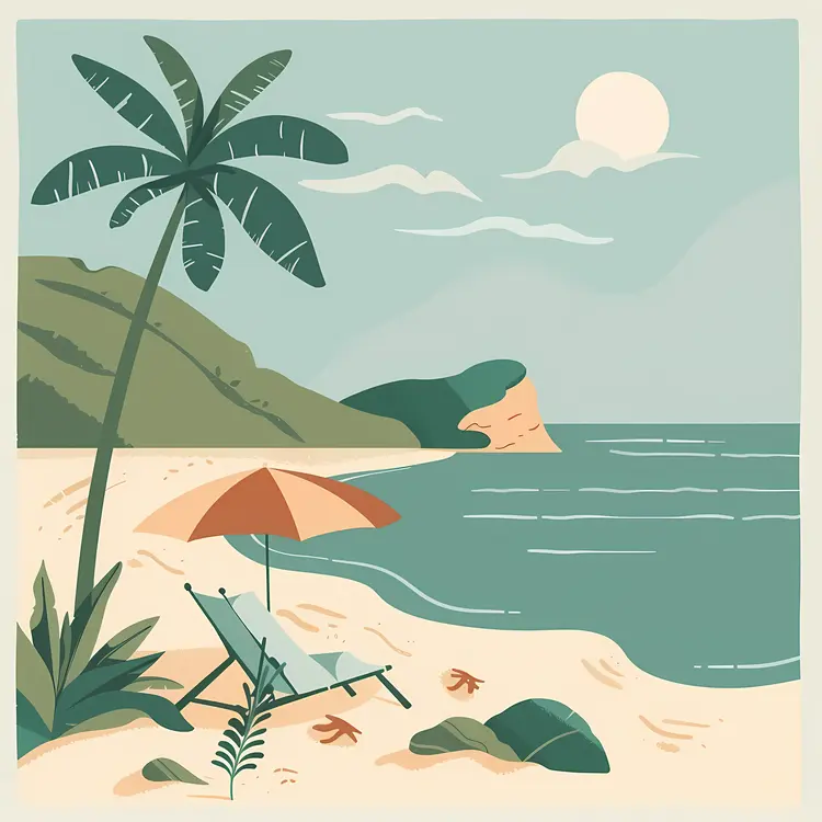 Serene Beach Scene with Palm Tree