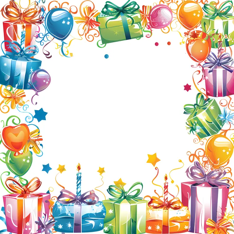 Colorful Gift Frame with Presents and Balloons