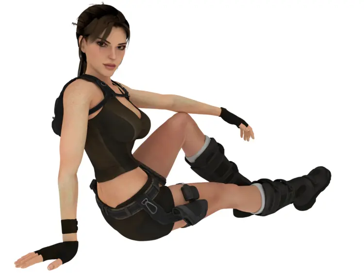 Adventurous Woman in Black Gear Sitting