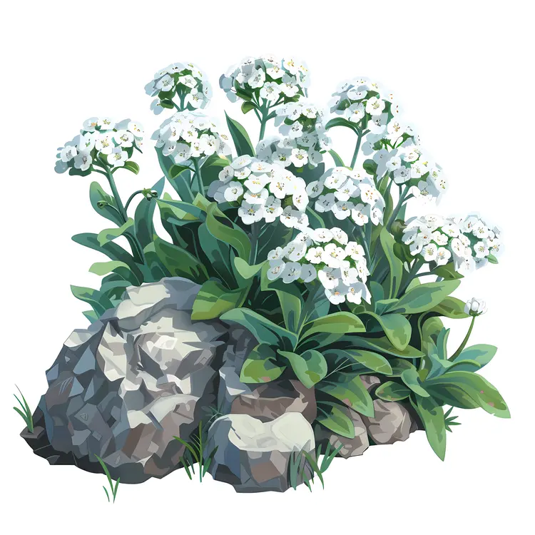 Blooming White Flowers on Rocks