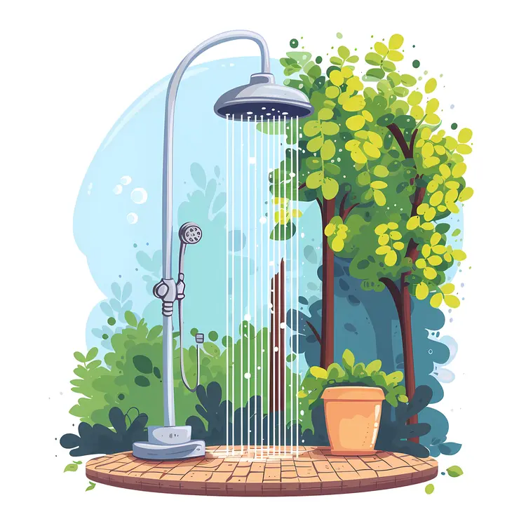 Refreshing Outdoor Shower in a Lush Garden