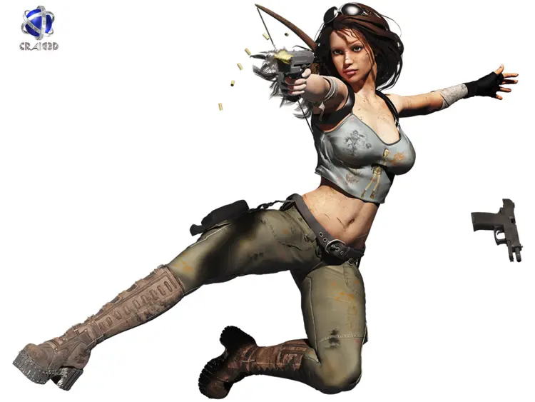 Female character with gun in action pose
