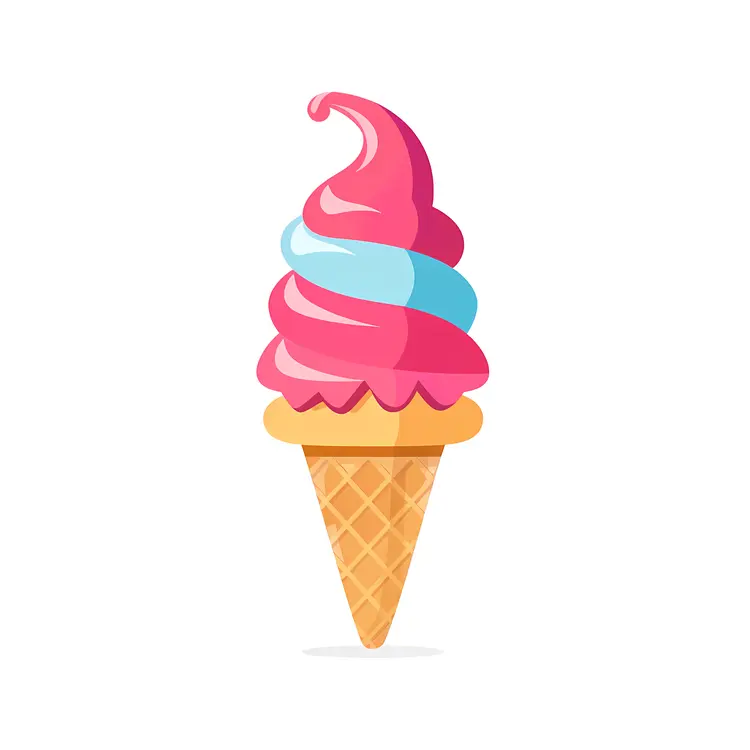 Swirled Ice Cream Cone with Pink and Blue