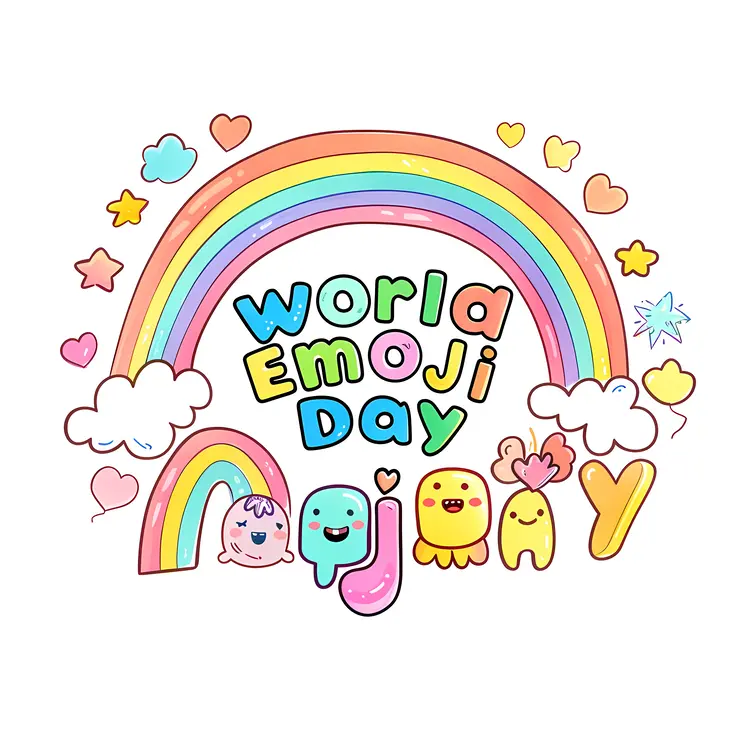 World Emoji Day with Rainbow and Doodles