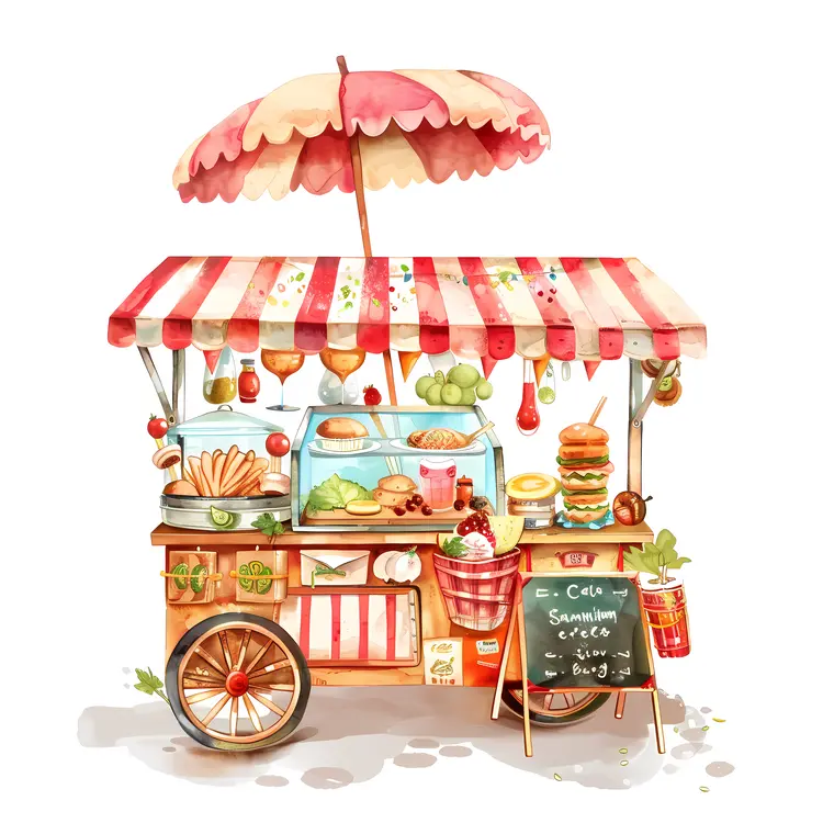 Charming Food Cart with Red and White Stripes