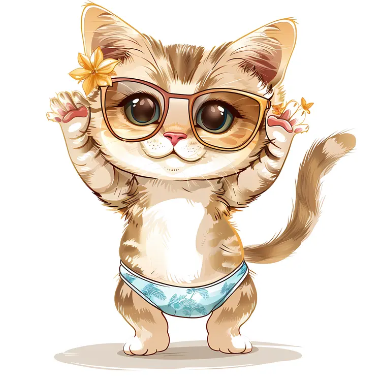 Happy Cat in Bikini with Sunglasses